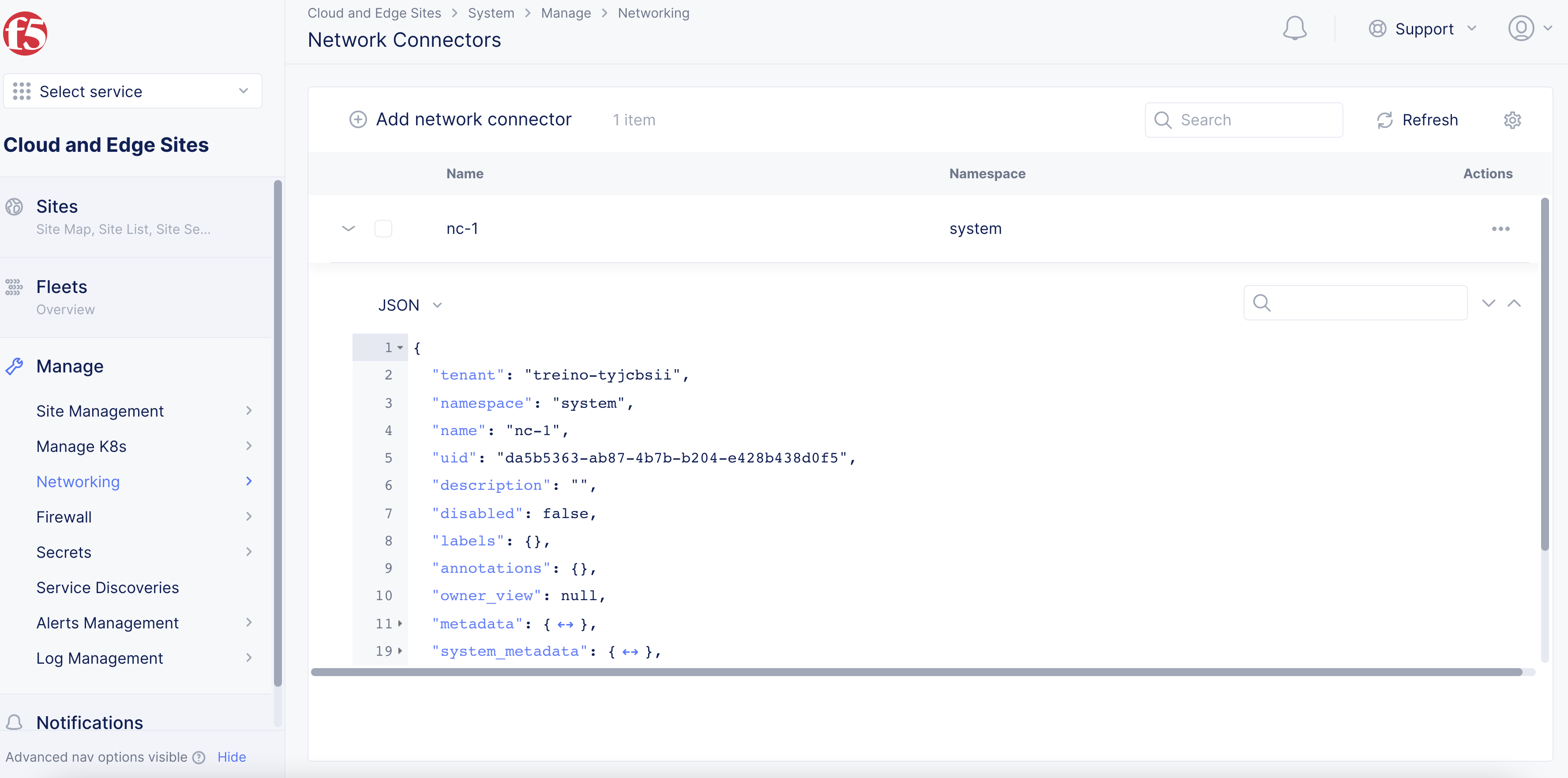 Figure: View Network Connector Object Information