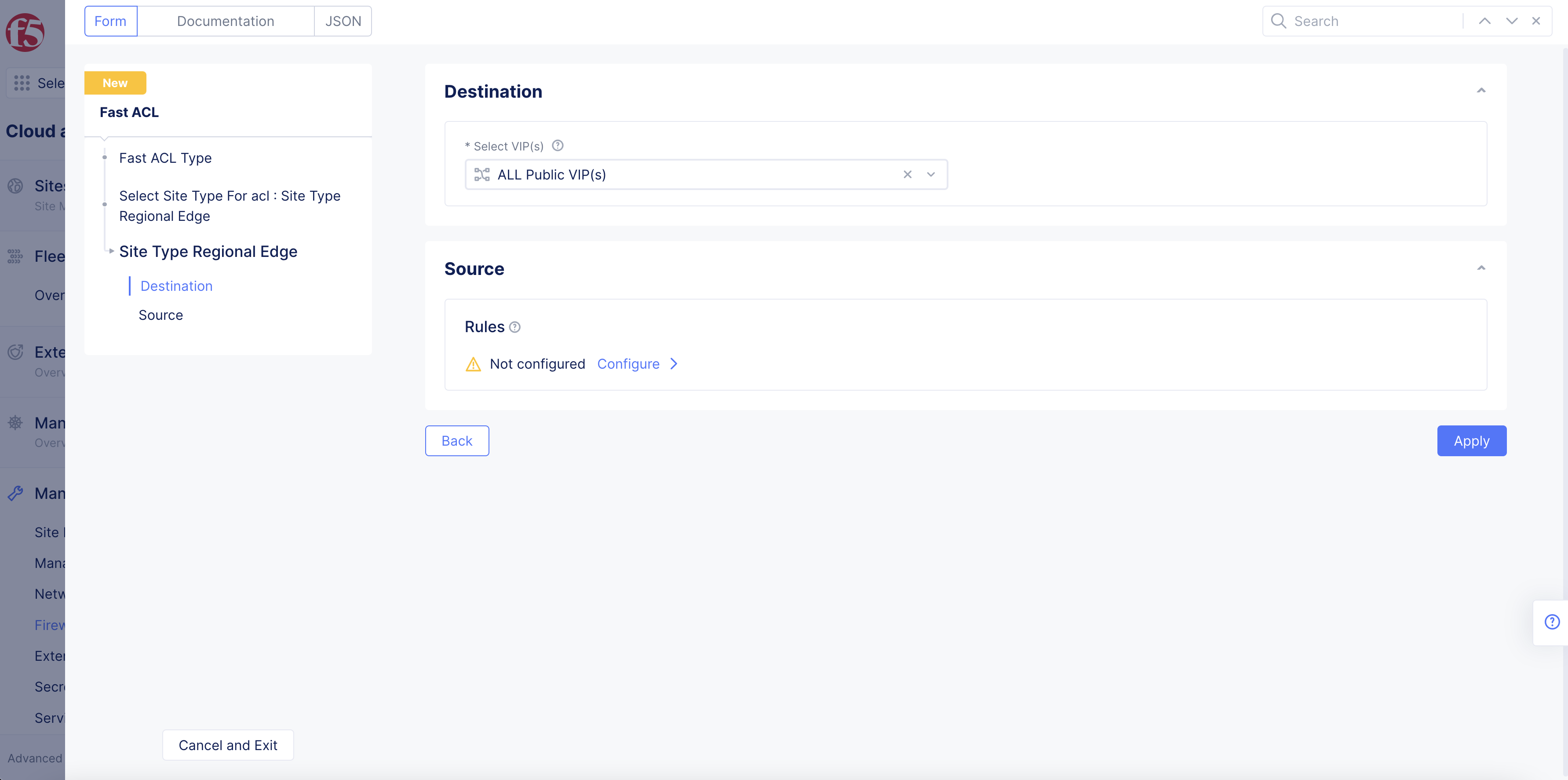 Figure: Site Type RE Destination Options