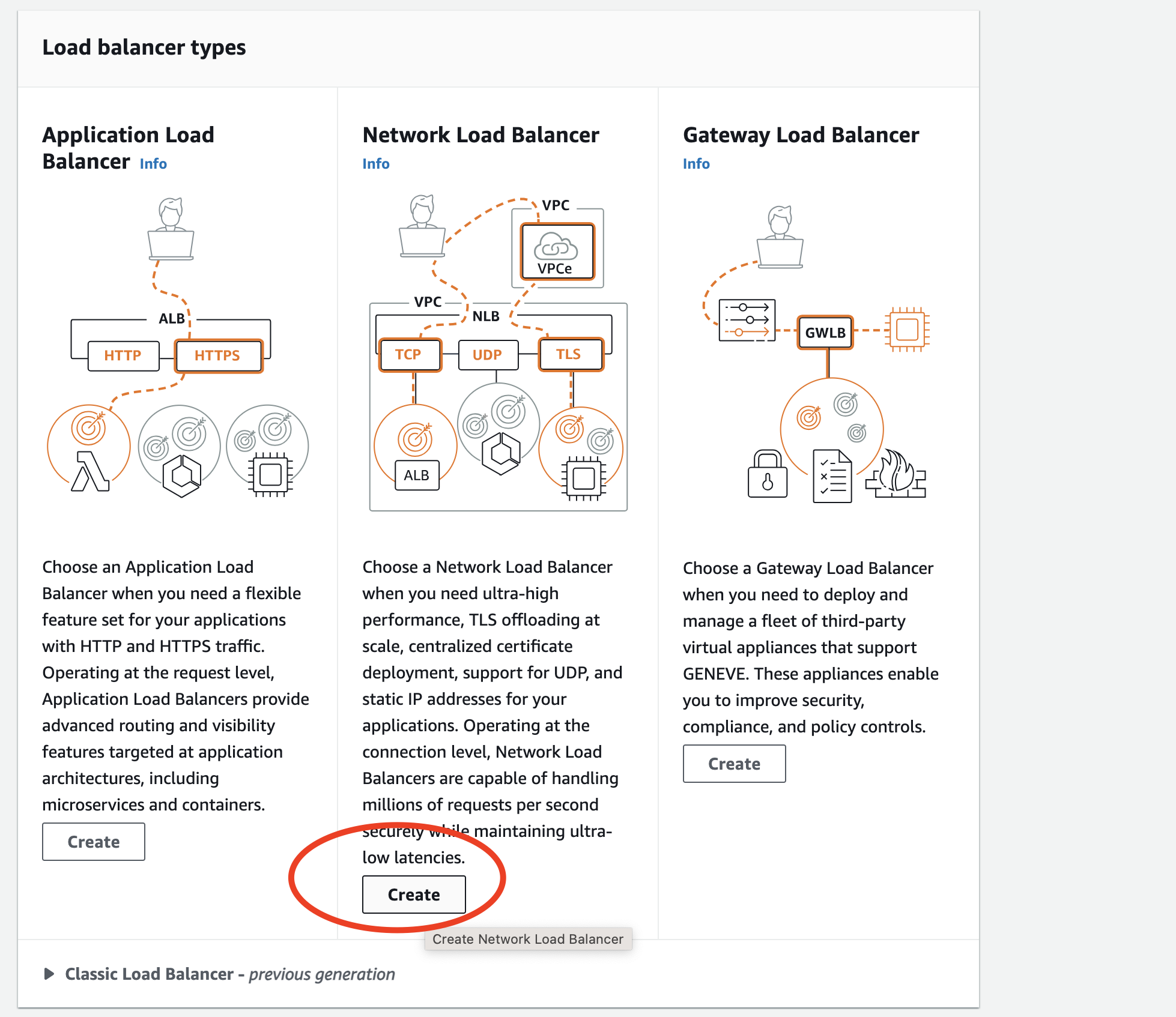 Figure: Choose AWS NLB