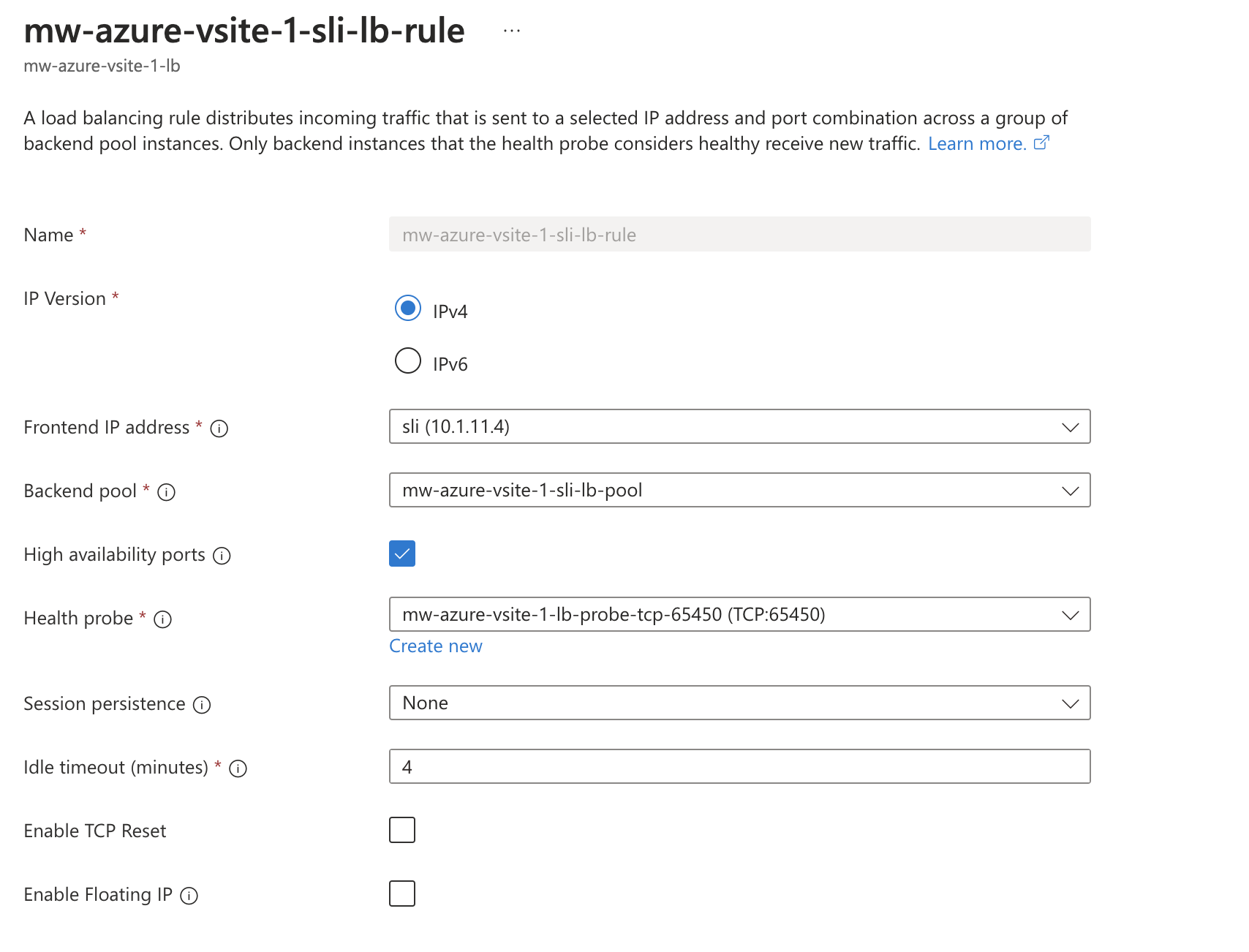Figure: Azure Load Balancer Rules