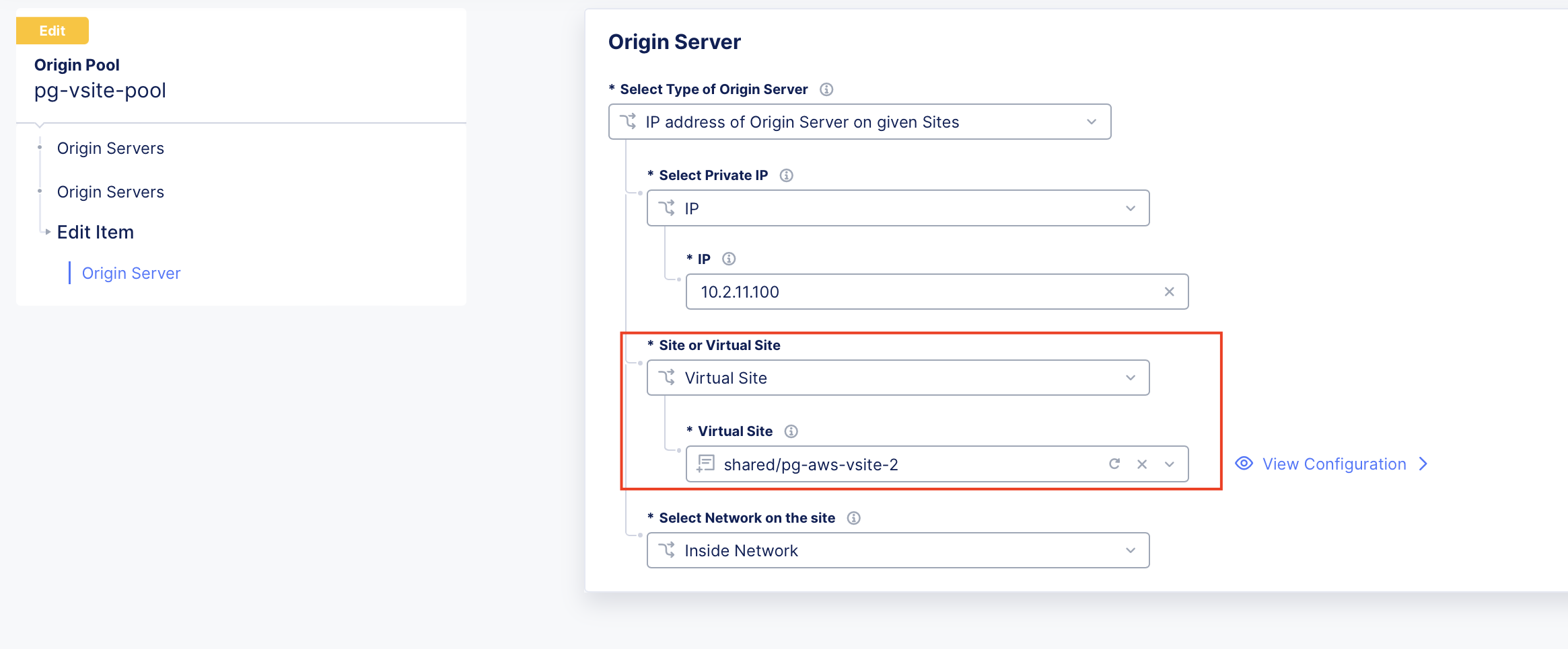 Figure: Origin Pool Configuration