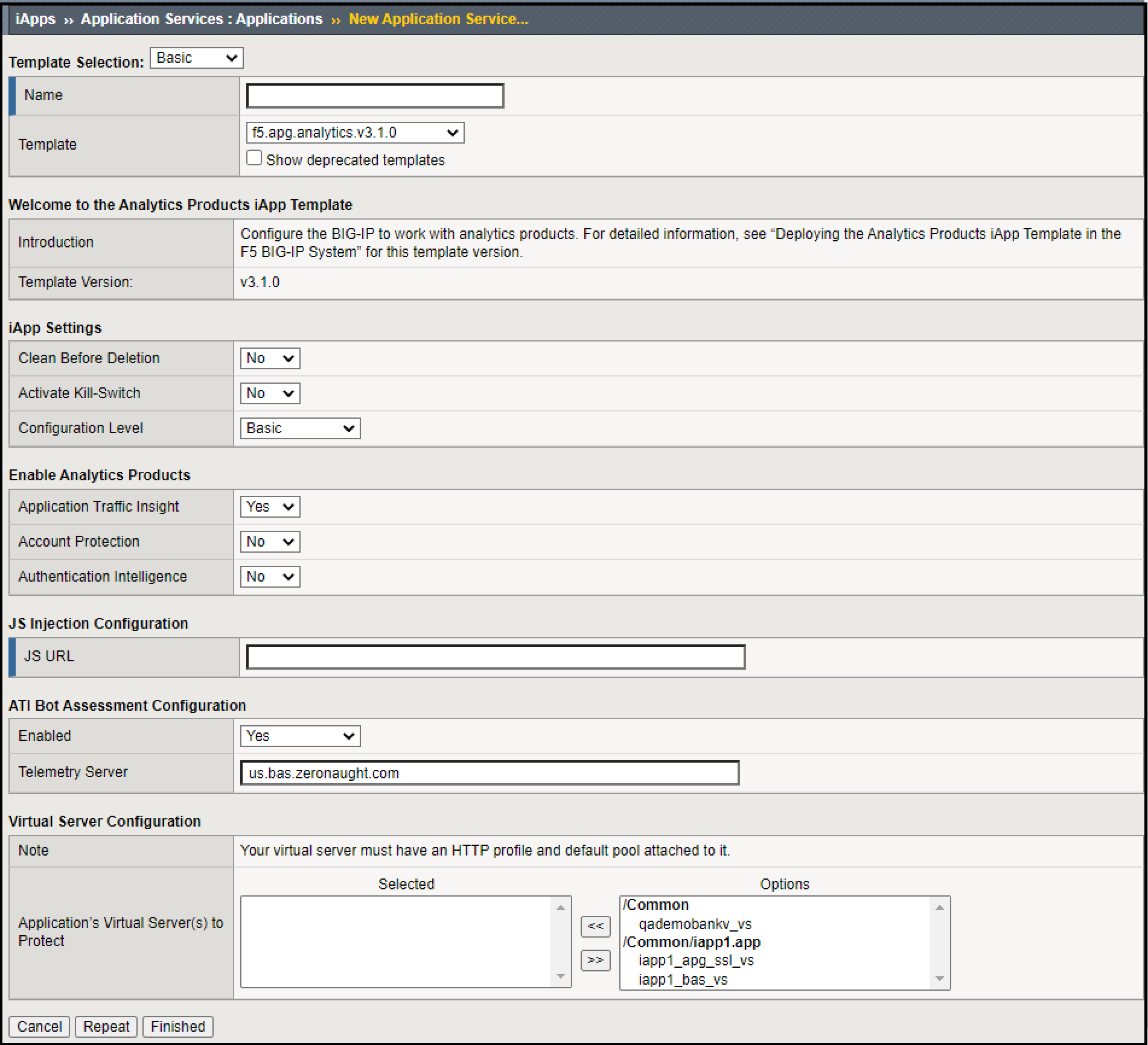 Figure: BIG-IP iApp Configuration